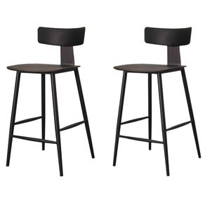 2 Kit 2 Banquetas Baixas Analu Rivatti 89cm -Altura- Assento e Encosto PP Preto Detalhe PU Cinza Base em Aco